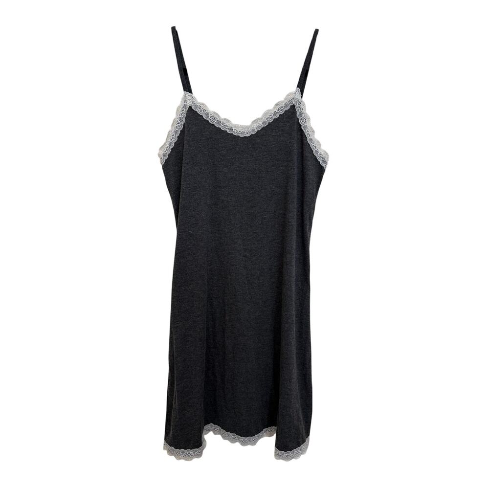 Y2K Gray Mini Dress White Lace Tank Layer Preppy Slip Cami Girly Stretchy Small